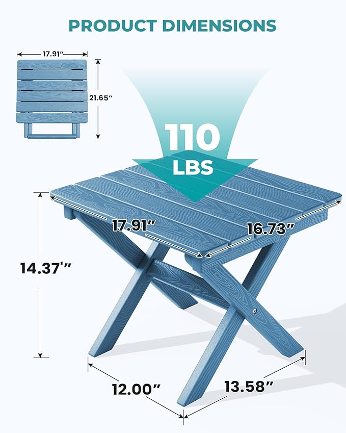 SERWALL Folding Adirondack Side Table, Portable Small Outdoor Table, Weather