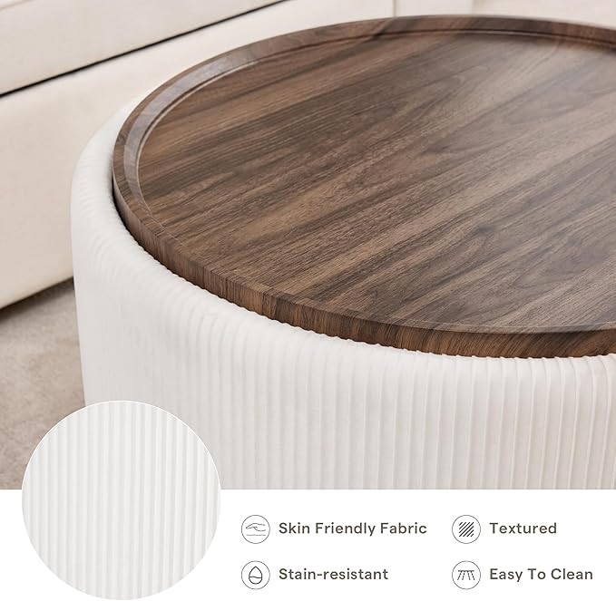 29.5 Inch Round Storage Ottoman Coffee Table, Modern Circle Coffee Table