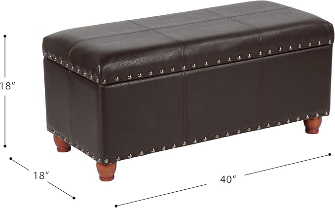 HomePop Espresso Faux Leather Storage Cocktail Bench