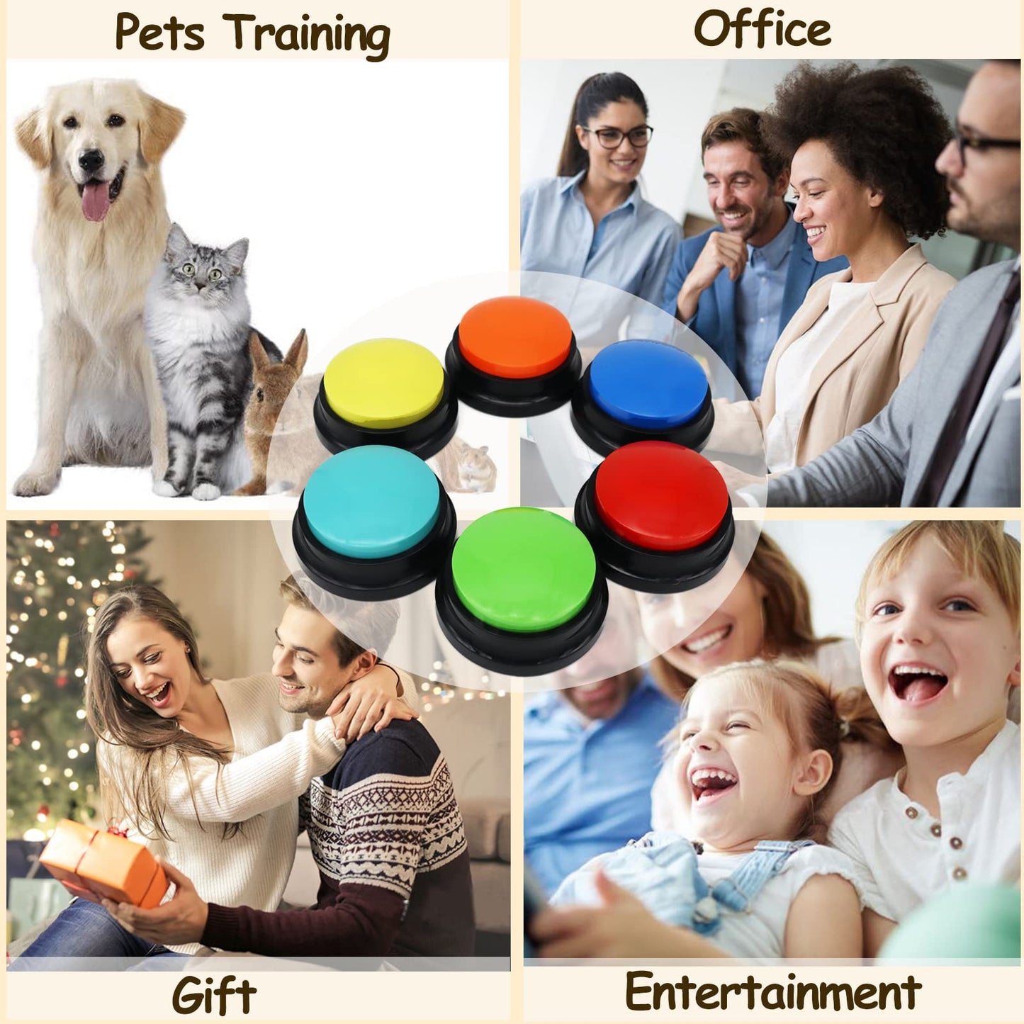 Voice Recording Button, Dog Buttons for Communication Pet Training Buzzer, 30 Second Record & Playback, Funny Gift for Study Office Home, 6 Packs