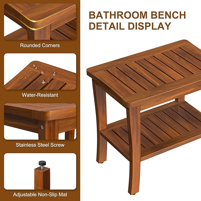 Large Teak Wood Shower Bench Stool