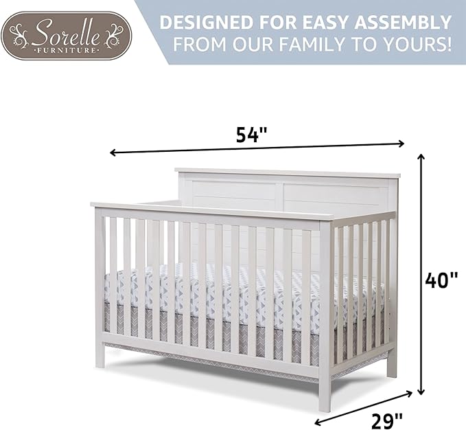 Sorelle Furniture Ashley Crib, Classic 4-in-1 Convertible Pannel Crib, Baby