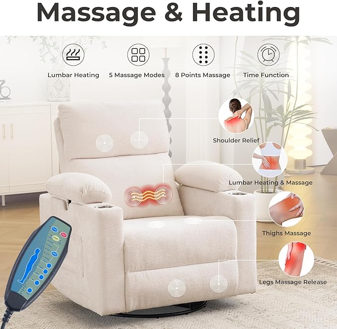 Rocking Chair Nursery with Adjustable Armrests, Electric Glider Recliner