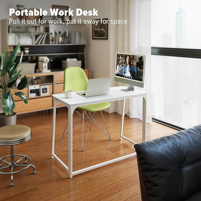 WOHOMO Folding Desk, Small Writing Desk 39.4", Space-Saving Foldable Laptop