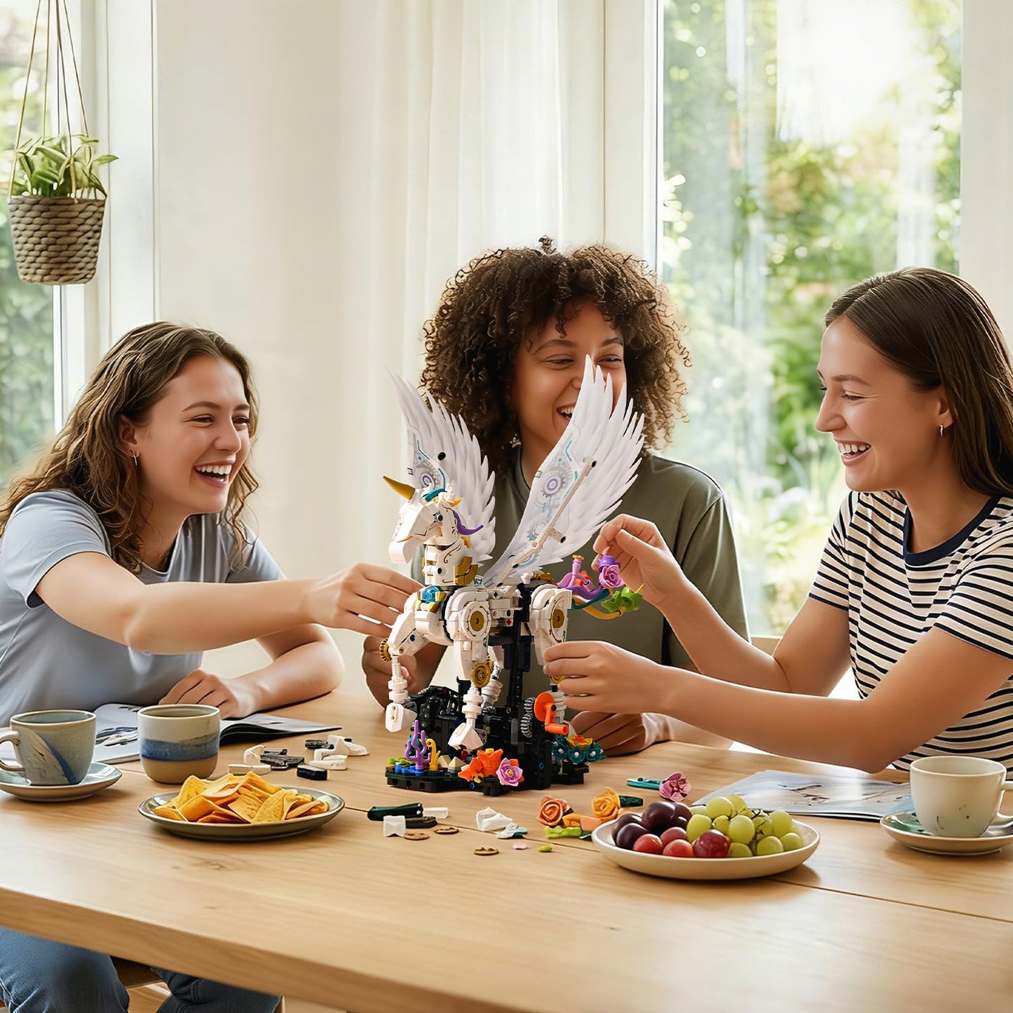 UNCLE BRICK Magical Unicorn Building Blocks Set with Crank‑Handle Motion, Poseable Legs & Wings, Flower Base, Creative STEM Construction Toy for Girls 8-12, Kids & Teens, Unicorn Sets Compatible