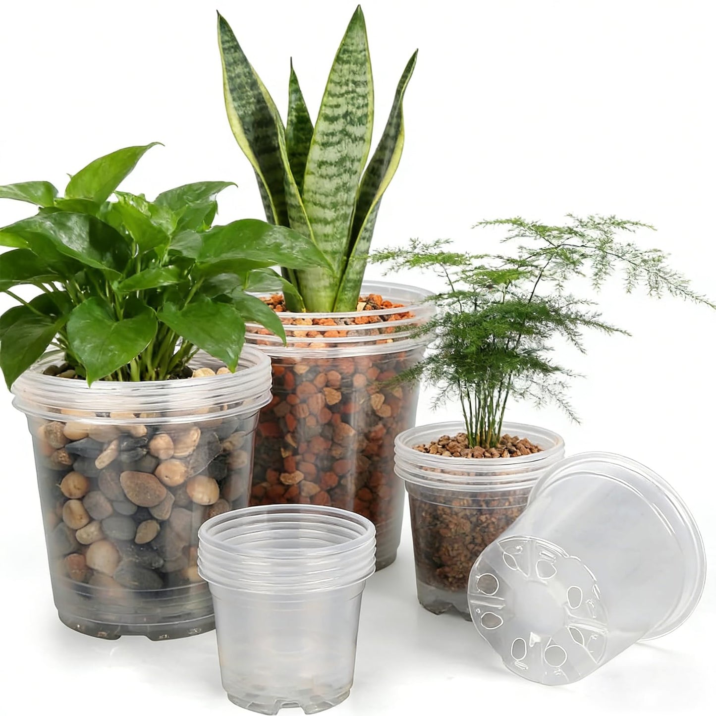 GUGEMEI 3/4/5/6 Inch Nursery Pots, 20 Pack Clear Nursery Pots with Drainage Holes, Durable Plastic Clear Pots for Plants Indoor and Outdoor, Seedling Pots for Shrubs, Herbs, Flowers, Vegetables