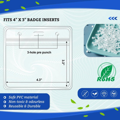 10 Pcs Clear Plastic Extra Thick Horizontal Card Holders, 4x3 Inch Sealable Waterproof Name Badge Bank ID Card Protector