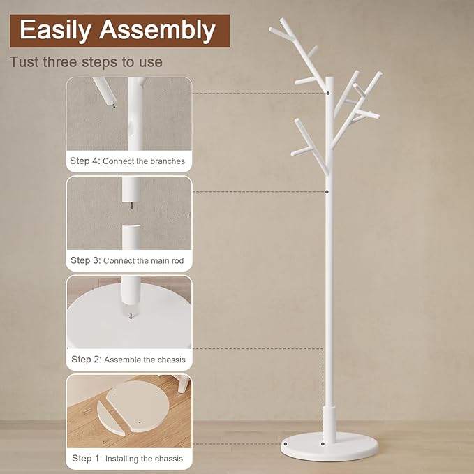 Muwuele Coat Rack, Solid Wood Coat Rack Freestanding