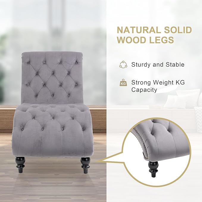 Chaise Lounge Indoor, Velvet Upholstered Lounge Chair Button-Tufted Armless