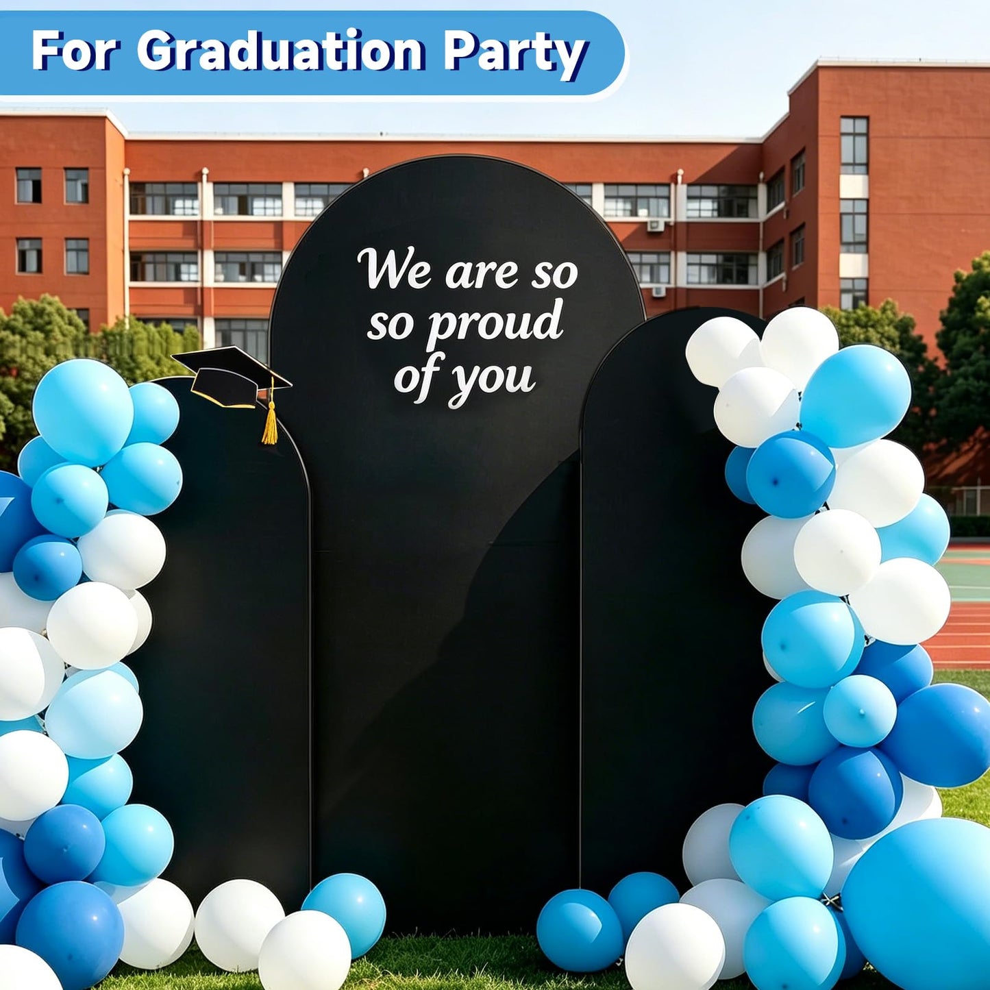 Hemmotop Black Arch Backdrop Cover Set, 6ft, 5ft, 4ft Arch Covers Stretchy Backdrop, Spandex Arched Stand Background Cover for Baby Shower Birthday Graduation Party, 3-Piece