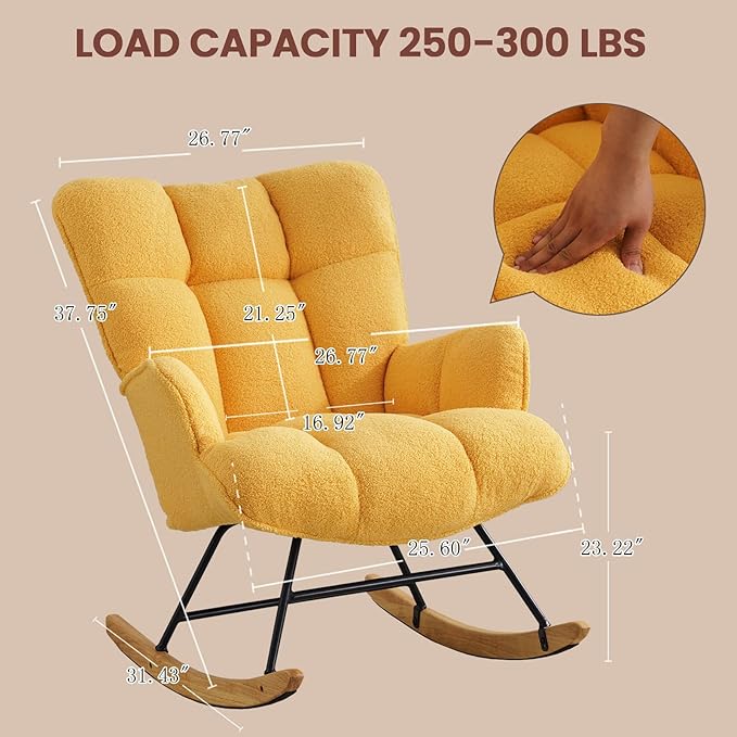 SAETSFEG Rocking Chair Nursery Teddy Upholstered Glider Rocker Rocking Accent