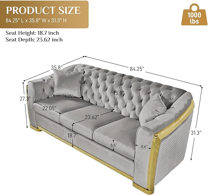 DAMAIFROM Mid Century Modern Chesterfield Sofa Couch, 3 Seat Tufted Sofas