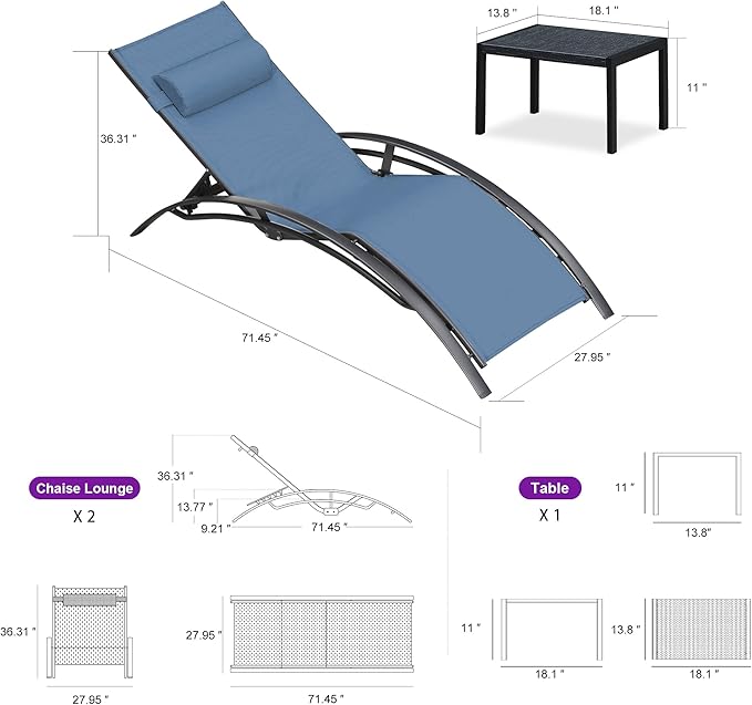 PURPLE LEAF Patio Oversized Chaise Lounge Chair Set