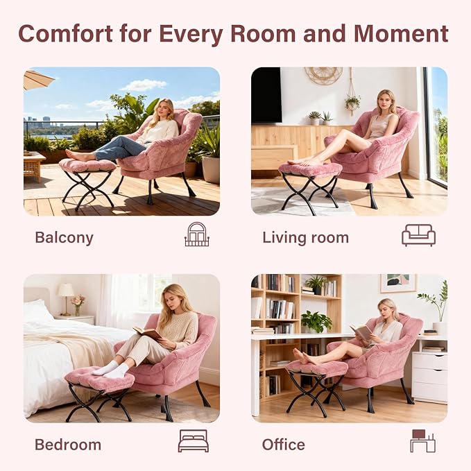 Lazy Chair with Ottoman, Modern Accent Chair Contemporary Sofa Chair with