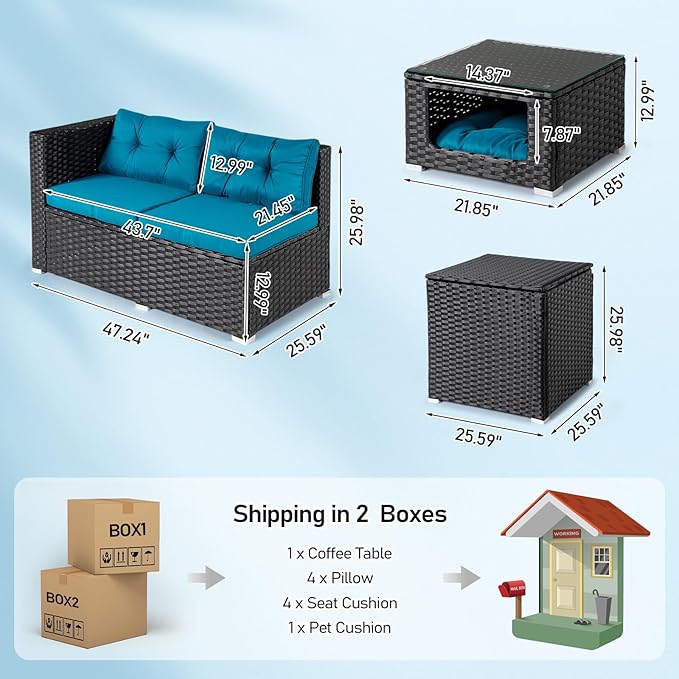 VINGLI 4 Pieces Outdoor Sectional Wicker Patio Furniture