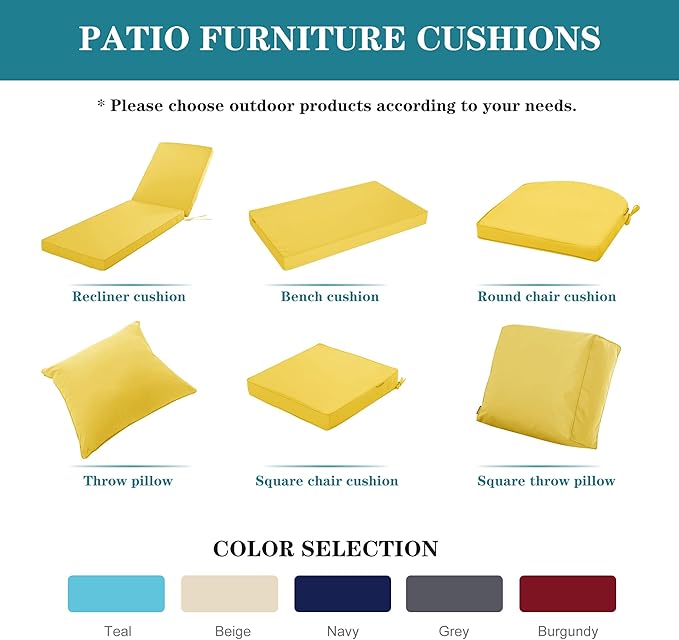 Chaise Lounge Cushion Outdoor, Waterproof and Stain-Resistant Lounge Deck