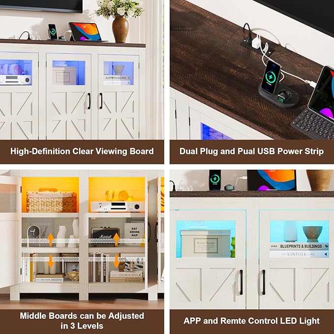 74" Large LED Farmhouse TV Stand