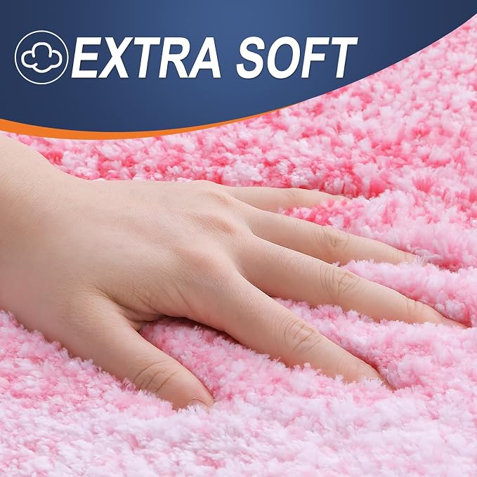 OLANLY Large Bathroom Rugs Mat 44x32, Extra Soft Absorbent Microfiber Bath Rugs, Rubber Backing, Quick Dry, Machine Washable Bath Mats for Bathroom Floor, Tub and Shower, Home Decor Accessories, Pink