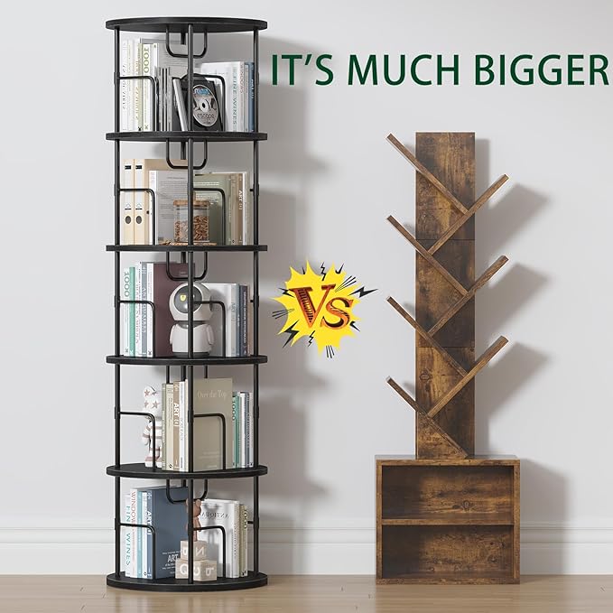 5Tier Rotating Bookshelf, Spinning Bookshelf Tower, 360 ° Display Space Saving