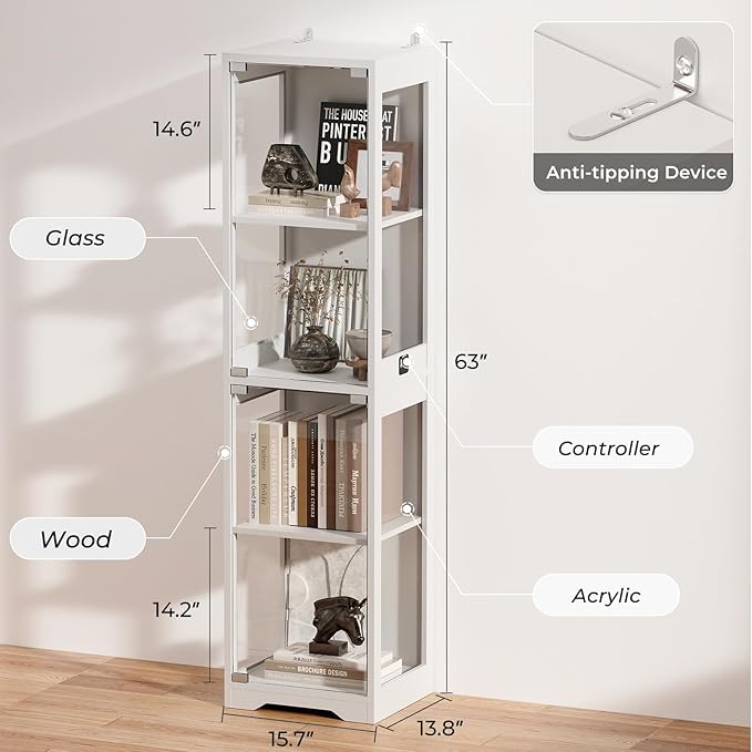 BROTTAR Glass Display Cabinet, 4-Tier Curio Cabinets