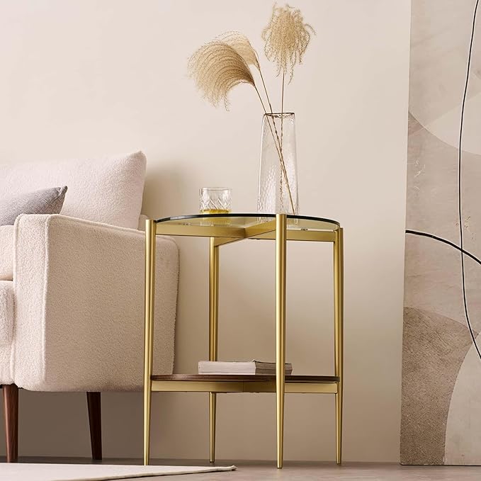 LumFurn Round Glass End Table, Mid-Century Modern Design Sofa Table