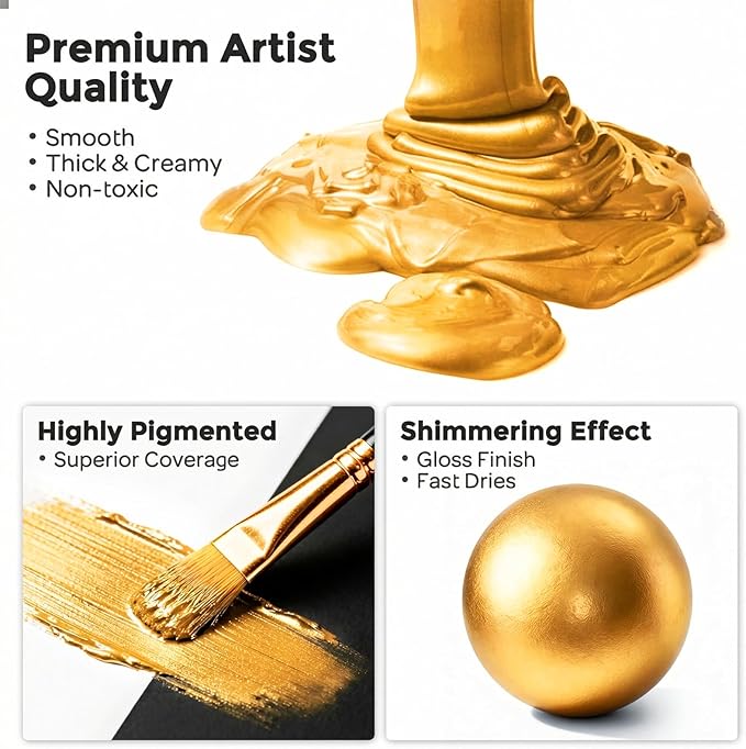 Nicpro Metallic Gold Acrylic Paint, 69oz/2040ml Large Gold Leaf Paint, Non Toxic