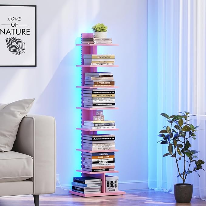 TUTOTAK Narrow Bookshelf, 8-Tier Bookcase