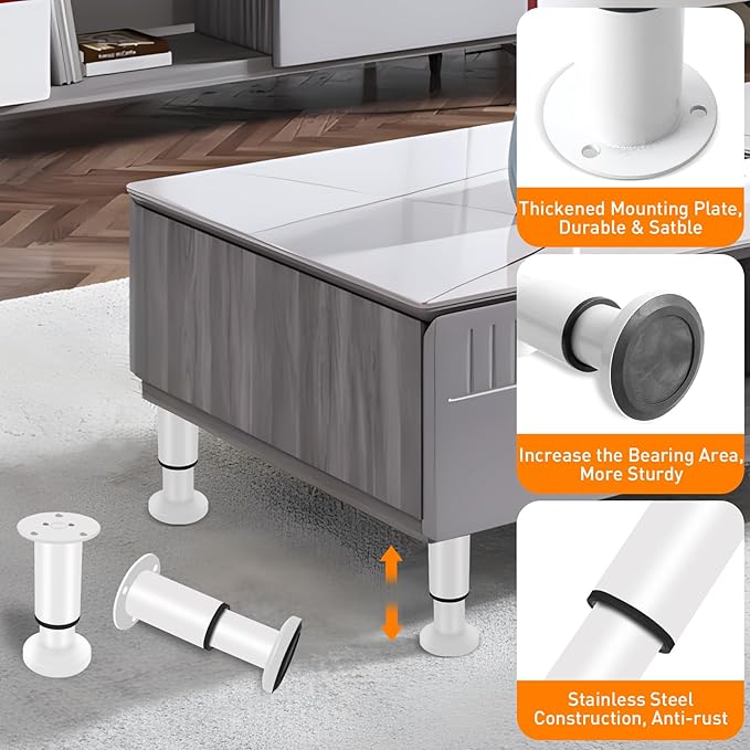 4 Pcs Adjustable Height Furniture Support Legs 7.08-12.2 inch, Metal Adjustable