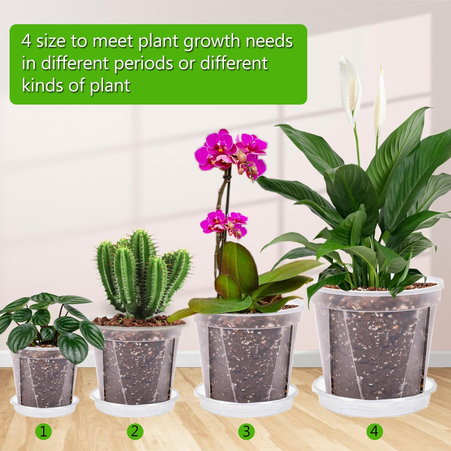 Artuxer 40Pack 4/5/6/7 inch Plastic Clear Nursery Pots with Saucer, 4 Sizes Garden Pots Plant Pots with Drainage Holes for Flower,Herb,Succulent,Plants, 100 pcs Plant Labels,5 Set for Indoor Outdoor