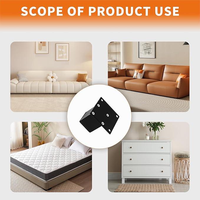 4Pcs 2Inch Metal Furniture Legs, Square Metal Cabinet Support Foot