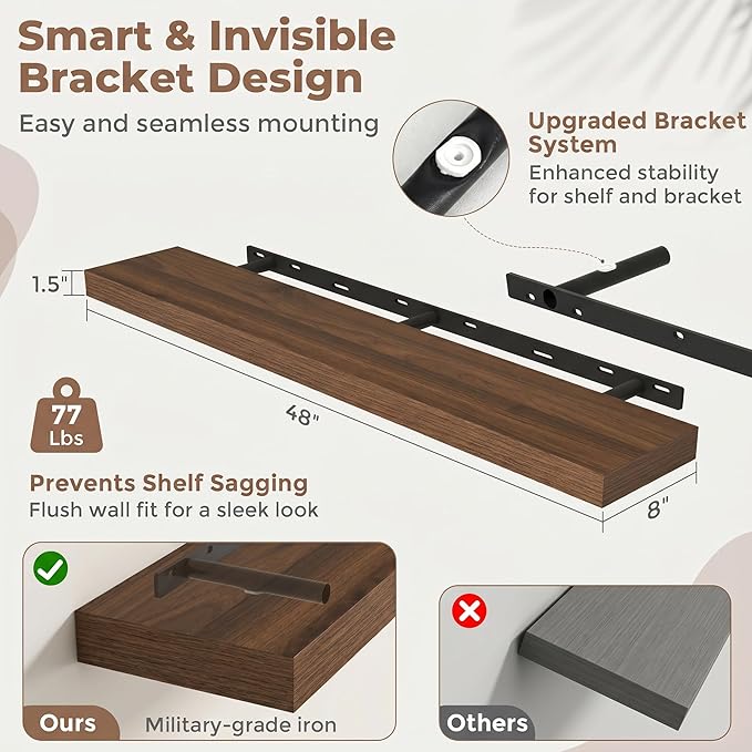 FLYJOE Floating Shelves for Wall, 48 Inch Floating Shelves Set of 1, Kitchen