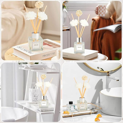 2PCS Reed Diffuser Set, 1.7 fl oz Scent Diffuser with Sticks, Freesia Scent for Bathroom Accessories Shelf Decor, Air Fresheners for Home, Home Fragrance, House Office Room Decor Aesthetic Gift