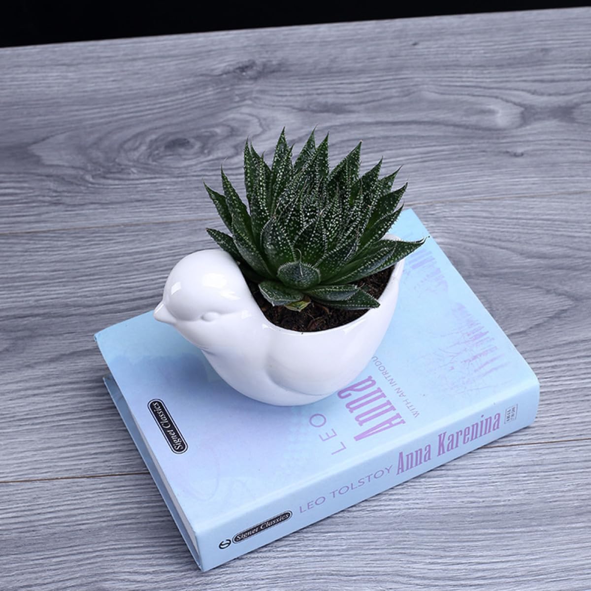 CALLARON Ceramic Bird Shape Flower Pot and Succulent Plant Container Tray, Small White Cartoon Planter for Indoor Desktop Decor