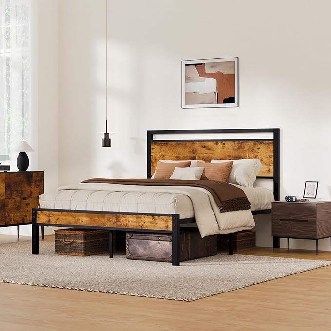 Z-hom Easy Assembly Sturdy Metal Platform Bed, Queen Size Bed Frame