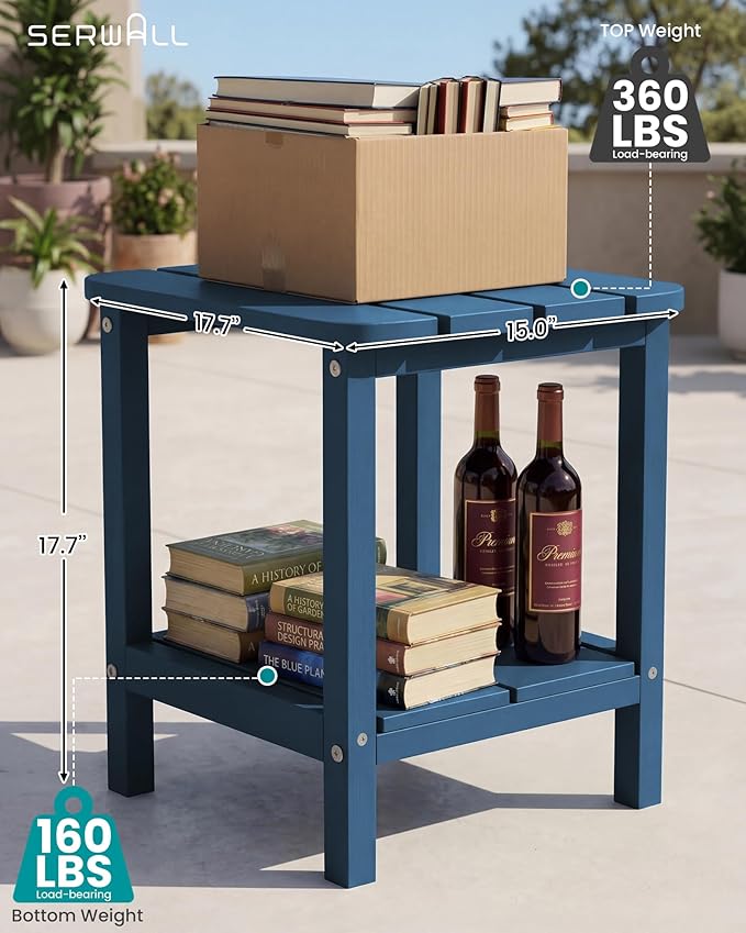 SERWALL Adirondack Table Set of 2, Outdoor Side Table- Blue