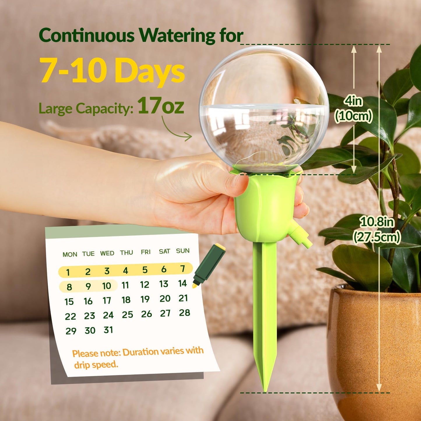 NiHome 2PCS Self-Watering Globes for Indoor & Outdoor Plants, Adjustable Flow Automatic Drip Irrigation Bulbs w/Tulip Stakes for Potted Plants, Succulents, Hanging Baskets, Gardens (Pink + Green)