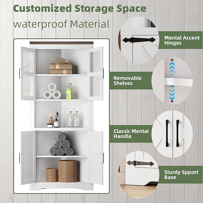 GarveeHome Tall Corner Cabinet, Farmhouse Corner Storage Cabinet