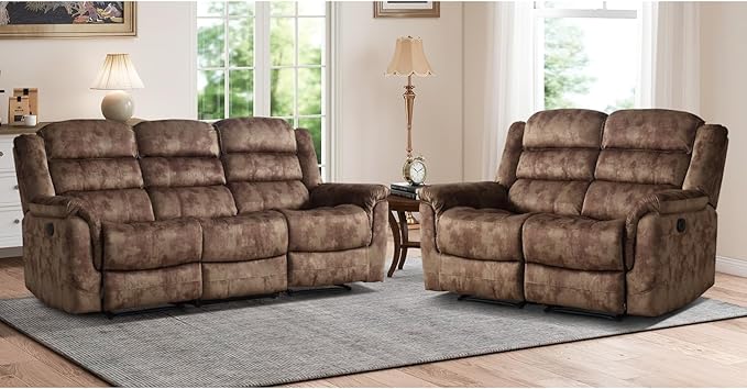 EBELLO 2 Pieces Reclining Couch Furniture Set, Overstuffed Reclining Loveseat