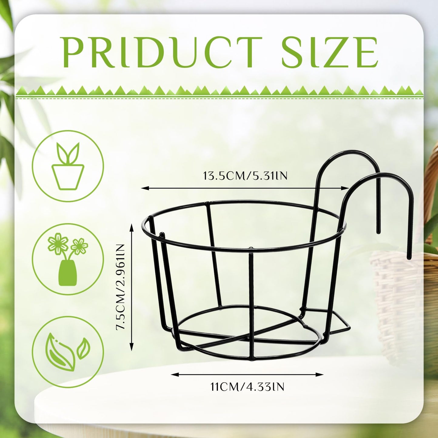 Wesiti 10 Pcs Round Hanging Railing Planters Outdoor Balcony Planters Metal Hanging Baskets Flower Pot Holder for Fence Indoor Porch Shelf Container(5.3 Inch,Black)