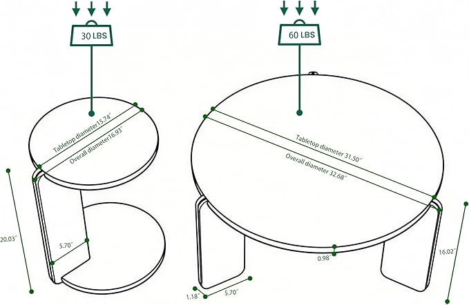 GDFStudio Round Nesting Coffee Table Set of 2, Modern Wooden Accent Side Table