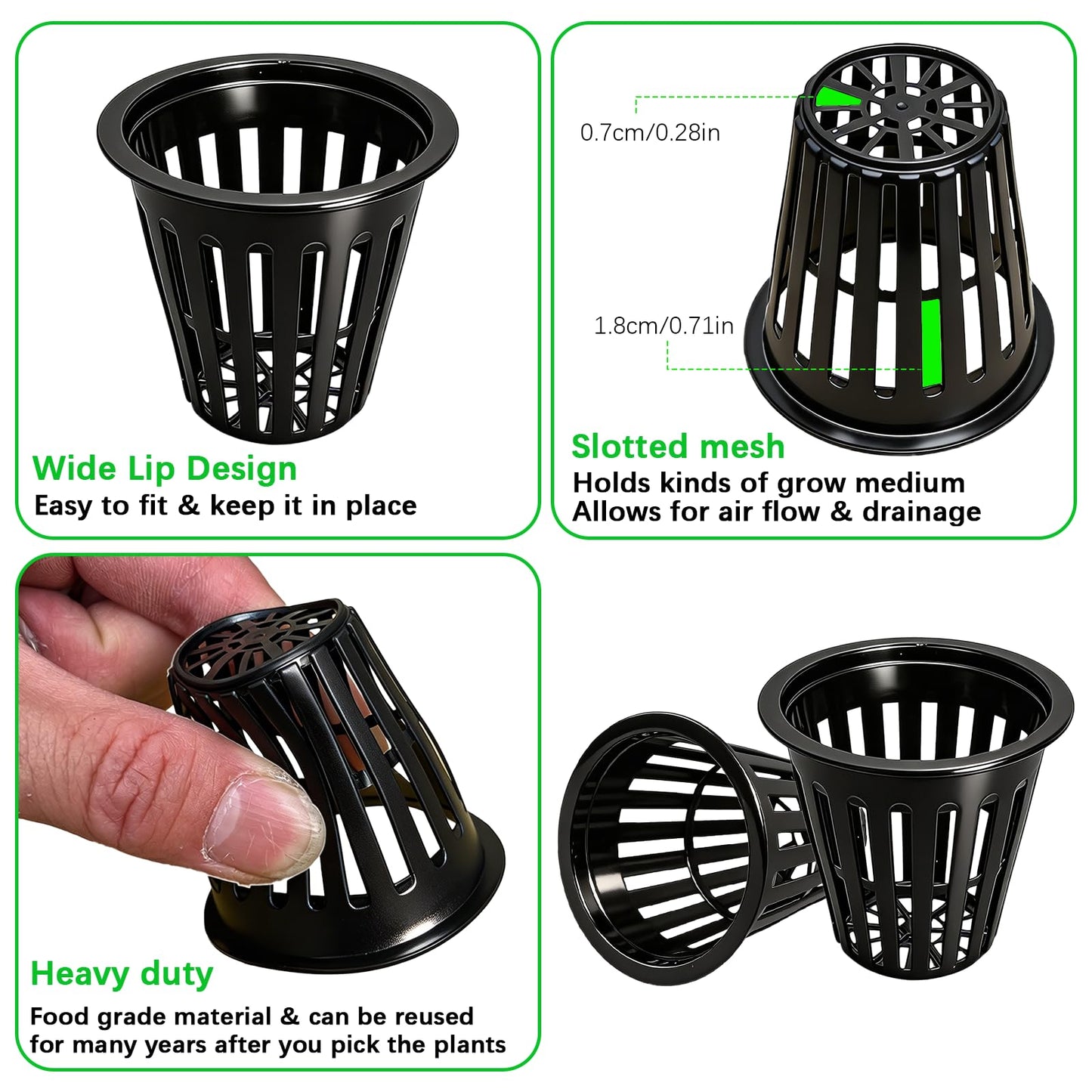 KoMvzyl 200PCS 2 inch Net Pots,Hydroponics Cup, Net Cups for Indoor or Outdoor Growing