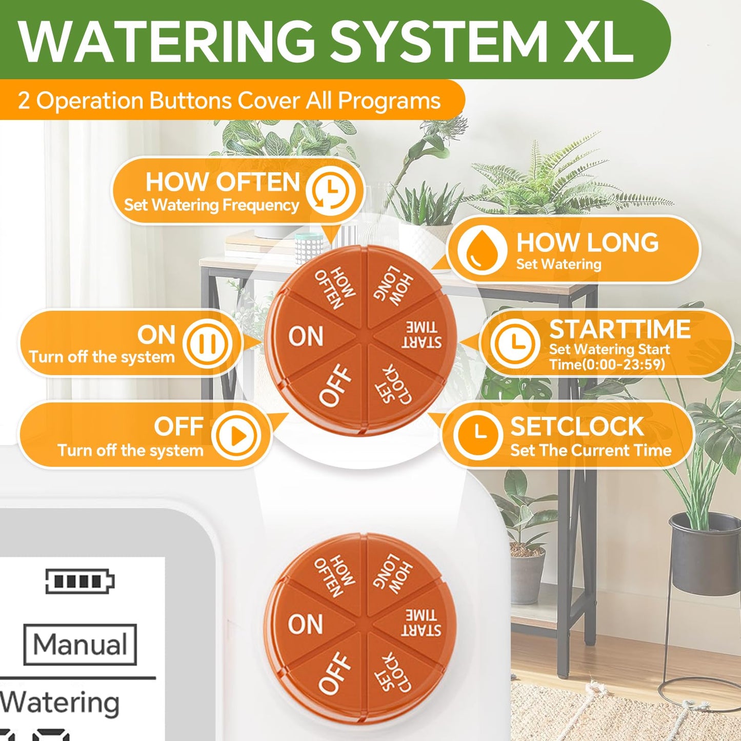 Automatic Plant Waterer Indoor with Large Display for Pot Plants, Cycle & Soak Mode Vacation Self Watering Drip Irrigation System Device Kit Office Patio Greenhouse Grow Tent Water 10-15 Plants