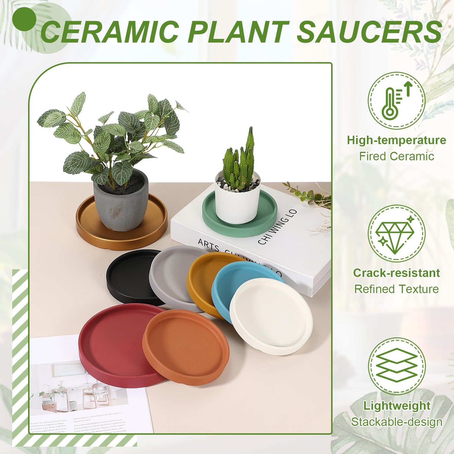 YELARXI 6.7 Inch Ceramic Plant Saucers, Round Flower Planter Water Trays Ceramic Plant Saucer Pot Tray -Fitting for (Outdoor/Indoors/Garden/Planting/Water/Flower/Coffee) Burgundy