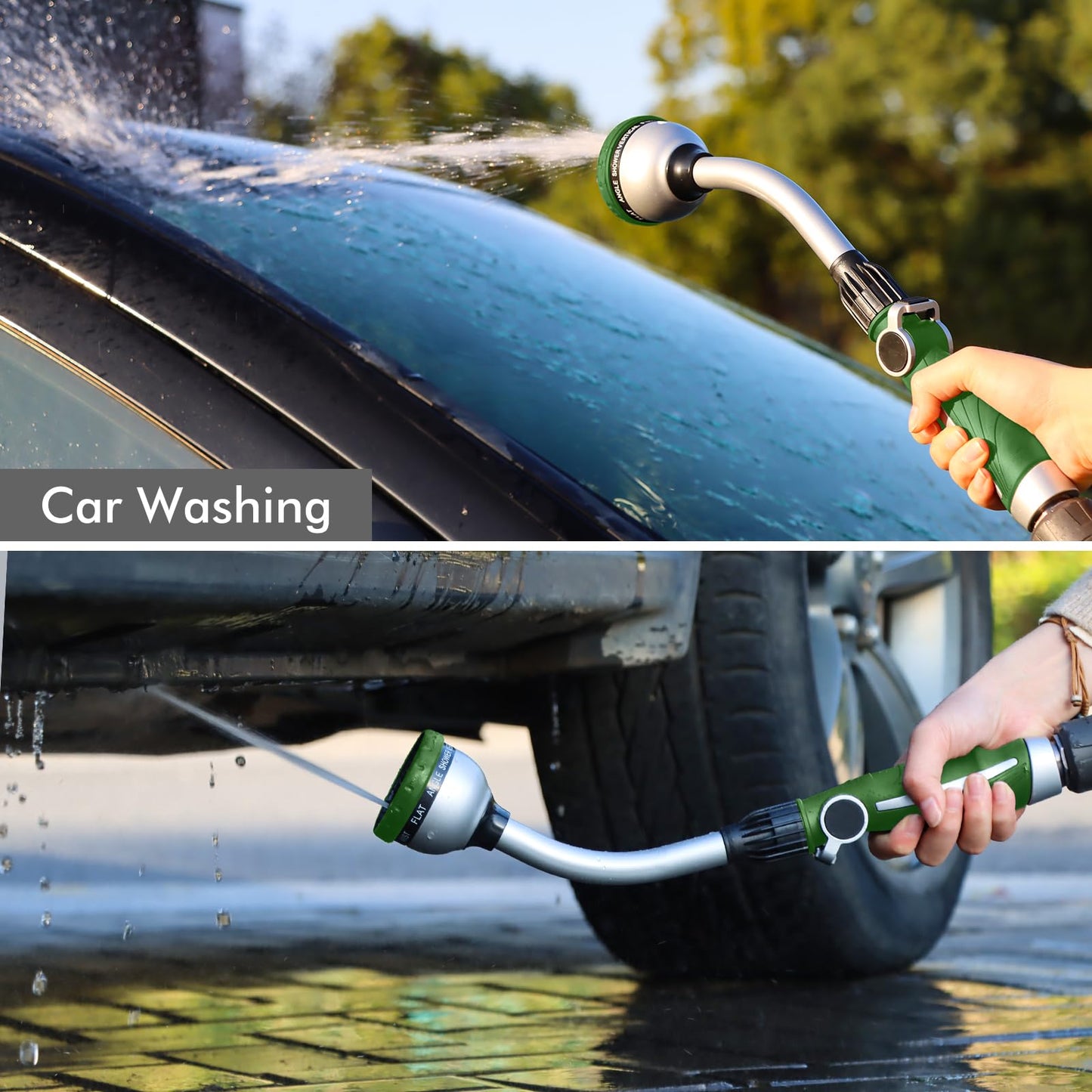 RESTMO Watering Wand Heavy Duty, Metal Garden Hose Wand with 10 Spray Patterns, 15-Inch Long Hose Nozzle Sprayer with Thumb Flow Control, Ideal to Water Hanging Baskets and Shrubs, Green
