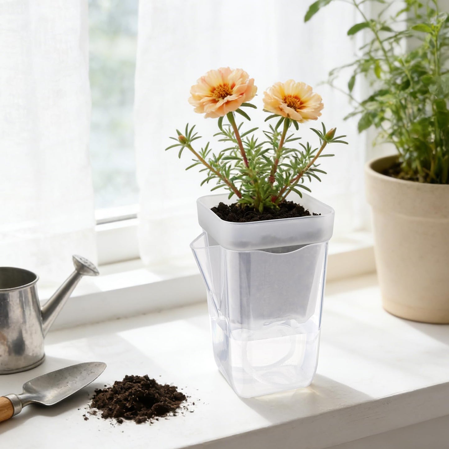 Uprony 10 Pack 2.5" Self Watering Pots for Indoor Plants, Mini Clear Plastic Planters Water Level Indicator, with Drainage Holes, Cuttings, Seedlings, Herbs, African Violets