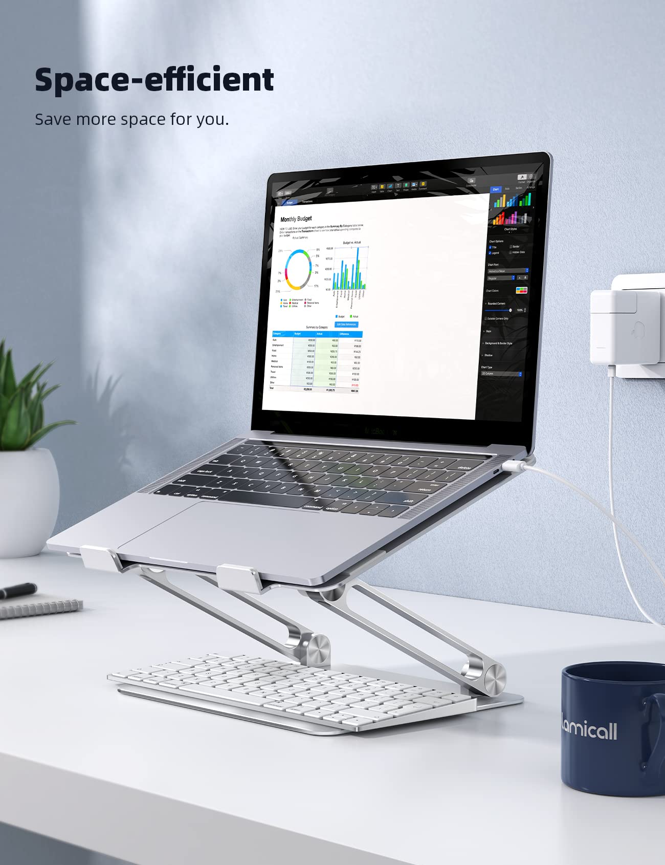 Lamicall Adjustable Laptop Stand, Portable Laptop Riser, Aluminum Laptop Stand for Desk Foldable, Ergonomic Computer Notebook Holder for MacBook Air Pro HP, Office Desk Accessories (10-17.3'')- Silver