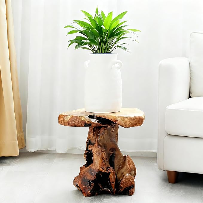 13.8" Cedar Stump Stool, Natural Wooden Side Table, Plant Stool, Live Edge
