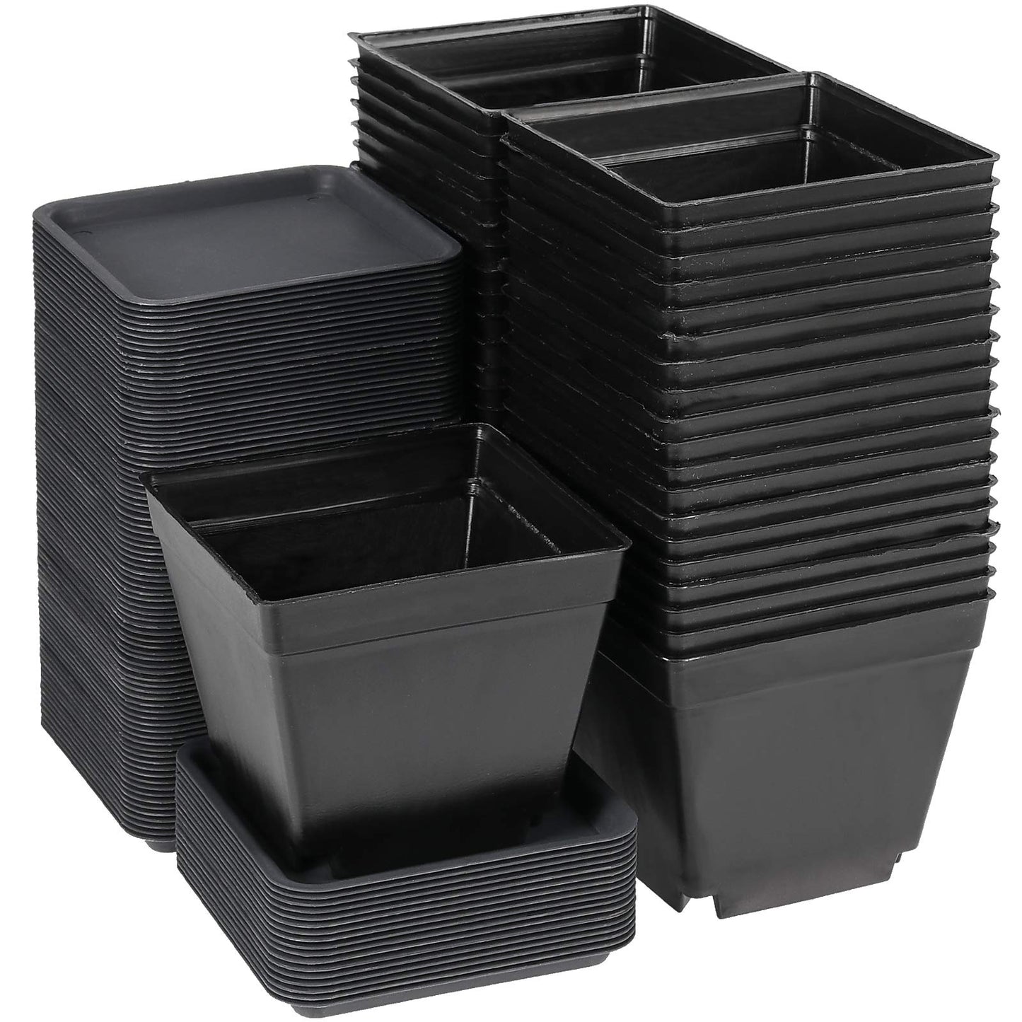 ZEONHAK 80 PCS 4 Inch Square Nursery pots, Plastic Seedling Seeds propogation Growing Pots with Trays, Post Plastic Thick Seed Start Germination for Seedling Flower, Plants, Succulents