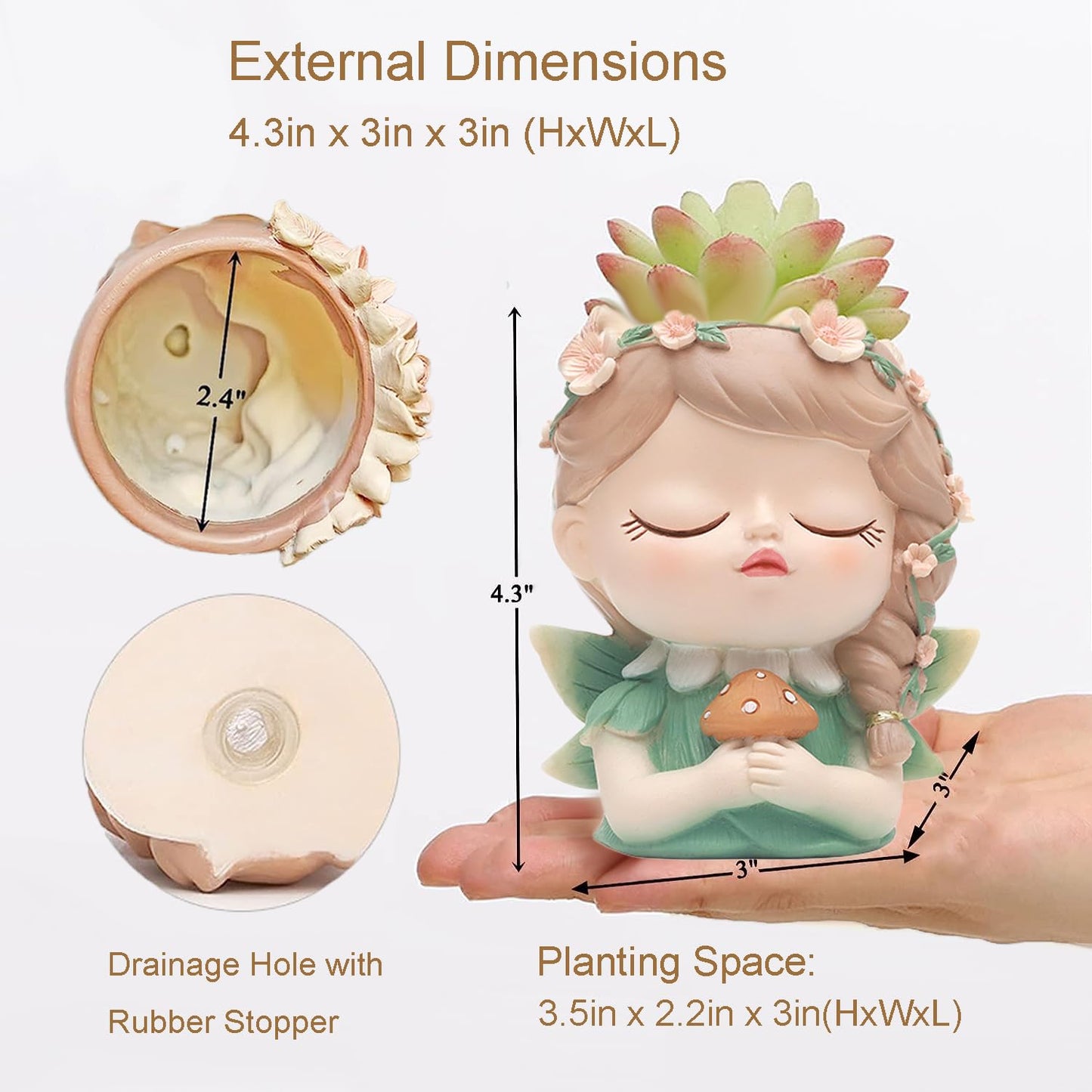 Argofox Small Angel Girl face Succulent Plant Pot 2 Pack with Drainage Hole Indoor Unique Cute Flower Vases Decor with Girl Face Planter Chic Gardening Lover Gifts Idea