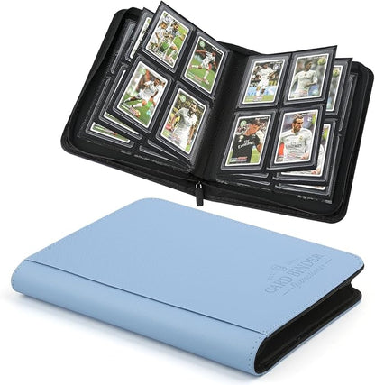 Toploader Binder, 4 Pocket Trading Card Binder Holds 128 Top Loaders, Premium Zipper Card Storage Case with Double-Sided Pockets for 3x4'' Toploaders, TCG, MTG, Sports Cards.(light blue)